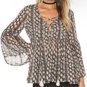 Show Me Your Mumu Top flowy sheer snakeskin bell sleeve boho tie front